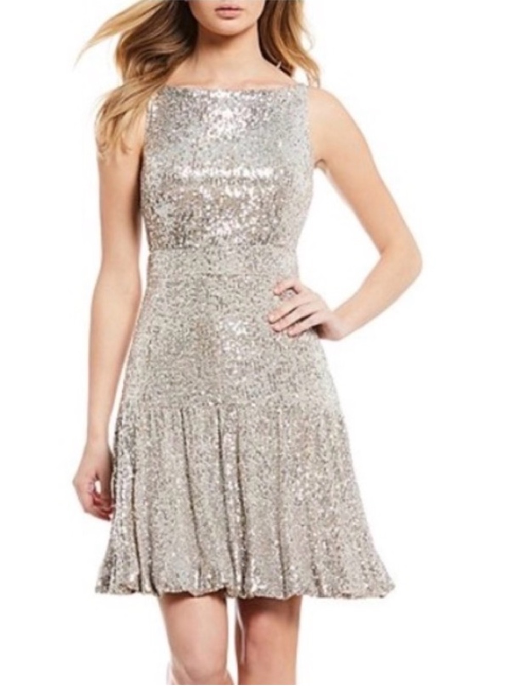 Gianni Bini Women’s Size 2 Silver Sequin Sleeveless Mini Dress with Bubble Hem